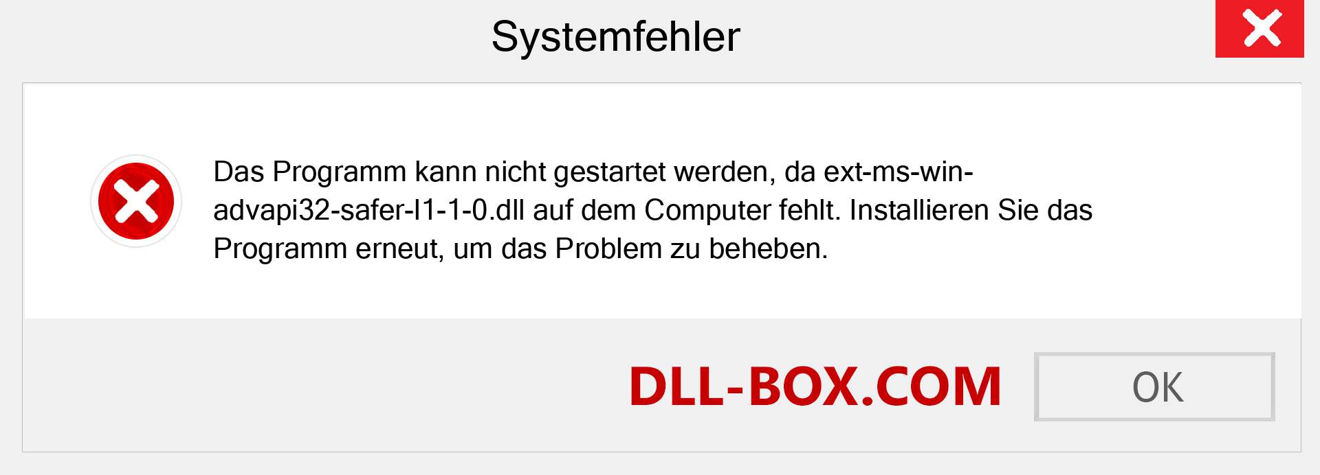 ext-ms-win-advapi32-safer-l1-1-0.dll-Datei fehlt?. Download für Windows 7, 8, 10 - Fix ext-ms-win-advapi32-safer-l1-1-0 dll Missing Error unter Windows, Fotos, Bildern